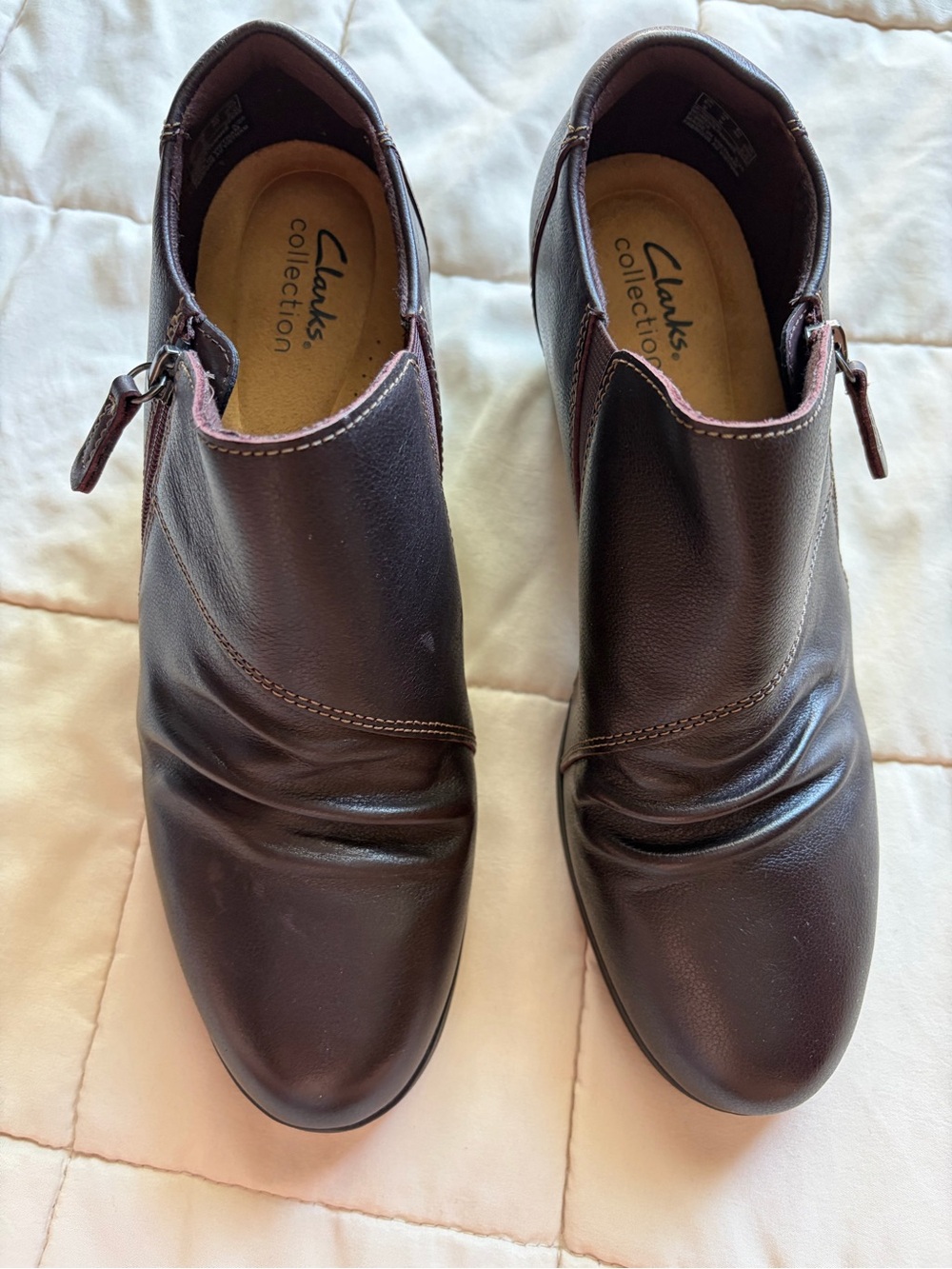 Clarks Women's Dark Brown Leather Ankle Booties with Side Zip